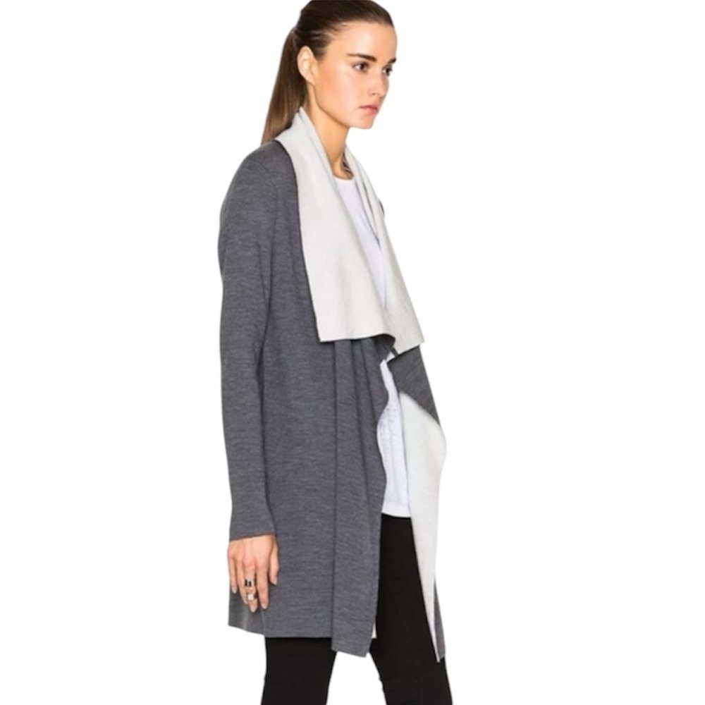 Vince Women’s Two-tone Grey Wool Open Wrap Cardigan Size XS
